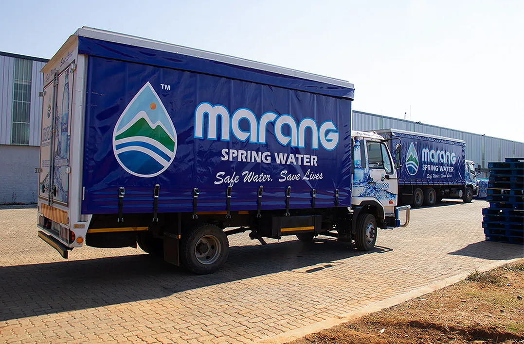 Marang Group delivery truck — transporting Marang Still Water and farm fresh eggs to retailers across South Africa